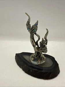 Statua vintage sirena peltro su una targa di pietra artista Greg Neeley firmata - Foto 1 di 8