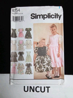 SIMPLICITY UNCUT Vtg Pattern 8754 Girls Size 3-6 Full Skirt Dress Varied Sleeves - Image 1 of 4
