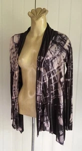 Waterfall CARDIGAN Light knit JACKET Tie dye Long sleeve Open front Brown Sz 10 - Picture 1 of 6