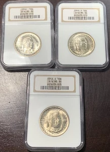1946-P D S Booker T Washington BTW 3 Coin Commemorative Half Dollar Set NGC MS64 - Picture 1 of 7