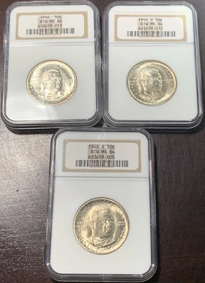 1946-P D S Booker T Washington BTW 3 Coin Commemorative Half Dollar Set NGC MS64 - Image 1 of 4