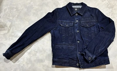 Chaqueta de camionero jean azul oscuro pesado G-Star Raw D-Staq botón delantero para hombre grande Foto 1 de 4
