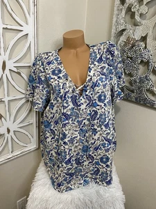 KNOX ROSE xxl FLORAL PRINT 100% COTTON SHORT SLEEVE BOHO TOP - Picture 1 of 5