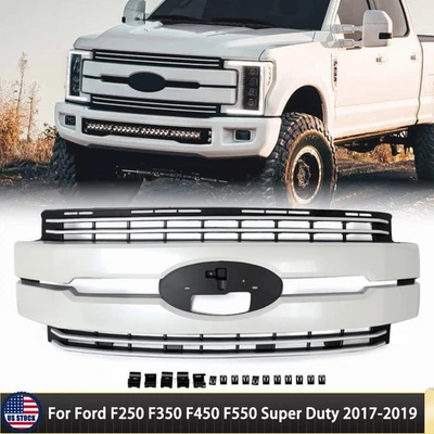 White Platinum Front Grill Grille For Ford F250 F350 Super Duty Lariat 2017-2019 Foto 1 de 4