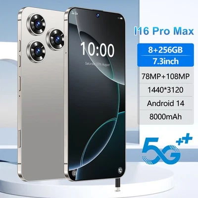 Unlocked 7.3" New i16 Pro Max Android Smartphone Global HD 8GB+256GB Dual SIM - Image 1 of 4