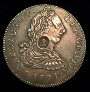 1791 Great Britain Carlos IV Historical Token Countermark George III Dollar - Picture 1 of 17