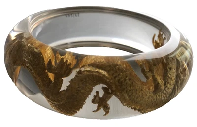 Brazalete pulsera Zsiska hecho a mano transparente con dragón dorado Foto 1 de 4
