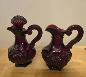 Vintage AVON Cape Cod 1876 Collection 2 RUBY RED Glass Cruets 1 Missing Stopper - Picture 1 of 6