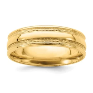 14k Yellow Gold 6mm Beaded Grooved Wedding Band Ring for Men Size 8 - Picture 1 of 5