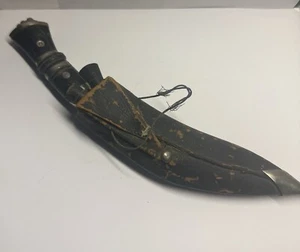 Vintage Kukri Gurkha Knife With 2 Small Knives And Scabbard - Picture 1 of 17