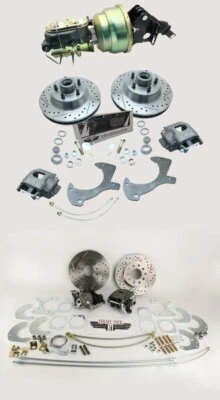 Комплект для переделки переднего заднего силового дискового тормоза 1957-72 Ford Galaxie с прорезями/просверленными отверстиями - Изображение 1 из 4