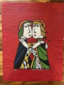 Sadao Watanabe Martha and Mary Stencil Print on Washi paper Signed 1977 used - Picture 1 of 2