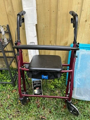 Folding Rollator Walker w/ storage seat, w/ locking handbrake color  RED and B - Image 1 of 2