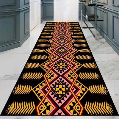 Tribal Runner Rug, Boho Hallway Mat, Ethnic Floor Carpet, Pink Yellow Rug - Image 1 of 4