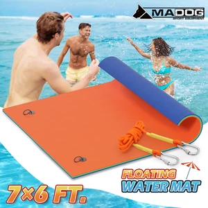 7 x 6 ft Orange Floating Water Pad 3-Layer Bouncy XPE Foam Float Mat Lounge Bed - Picture 1 of 12