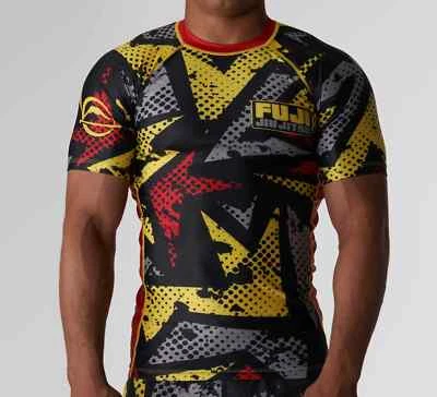 Fuji Yellow Flex Lite MMA BJJ Jiu Jitsu Short Sleeve SS Rashguard Black/Yellow - Image 1 of 4