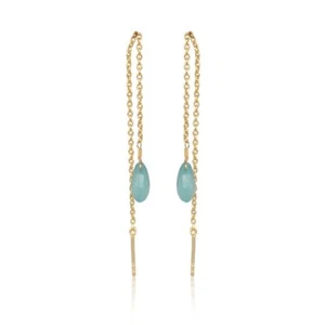 Gold Plated Silver 7X10 mm Gemstone Pull Through Oval Chain Threader Earrings - Picture 1 of 6