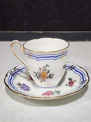 Old Coalport Period 1825 Demitasse Cup Saucer England 7096 Floral w/Cobalt &Gold - Image 1 of 4