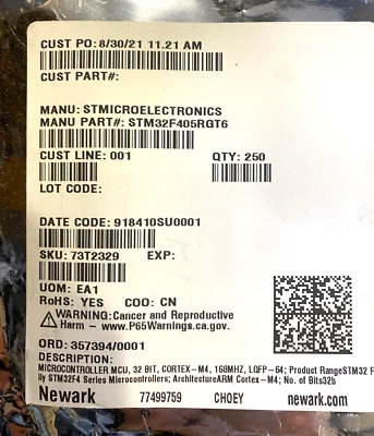 LOT OF 250 - STM32F405RGT6 MCU Microcontroller STM32F4 LQFP-64 -- US Shipping - Image 1 of 2