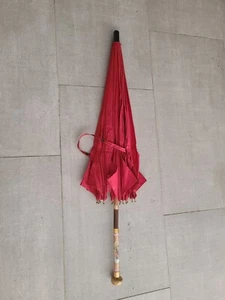 Vintage red Umbrella With gold and ceramic Handle no hole or rip in great con - Picture 1 of 4