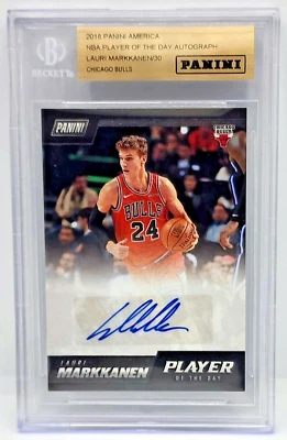 Lauri Markkanen Auto Beckett 2018 Panini  Player of the Day Basketball LM /30  - Image 1 of 2