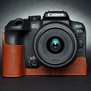 Funda protectora de media cámara de cuero genuino hecha a mano para Canon EOS R10 - Imagen 1 de 19