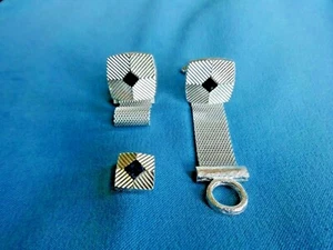 VTG Dante Blue Sodalite Gemstones~Silvertone Wrap Around Mesh Cufflinks~Tie Tack - Picture 1 of 6
