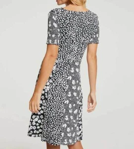 LINEA TESINI Damen Designer-Jersey-Patchlookkleid, schwarz-weiß - Bild 1 von 4