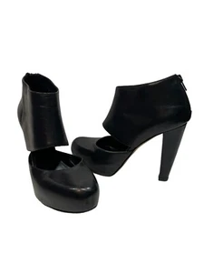 Loeffler Randall Yvette Black Leather Platform Cut Out Bootie Heels 7.5 B Italy - Picture 1 of 8