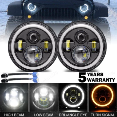 Par de faros LED redondos de 7 pulgadas ojos de ángulo halo para Jeep Wrangler JK LJ TJ CJ Foto 1 de 4