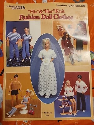 Vintage 80s His & Hers Knit Fashion Doll Clothes Leisure Arts 341 - Image 1 of 4