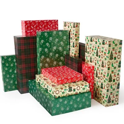 12 Pack Large Christmas Boxes for Presents Assorted Sizes Christmas Gift Boxe... - Image 1 of 4