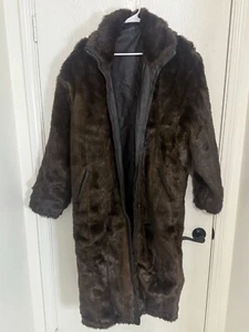 Vtg 90s Black/Brown Manart Heavy Genuine Leather Coat Faux-fur Reversible XXL - Picture 1 of 6