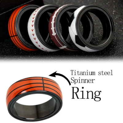 Fashion Football Basketball Baseball Rugby Spinner Sport Ring Titanium Size 6-13 - Image 1 of 4