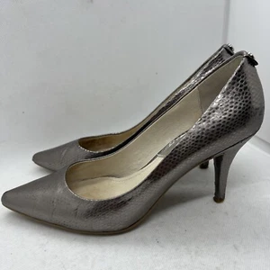 Michael Kors Womens Heels Sz 7.5 M Silver Metallic Snakeskin Print Leather Upper - Picture 1 of 10