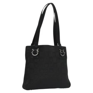 Salvatore Ferragamo Gancini Tote Bag Canvas Black Auth BD344 - Picture 1 of 21