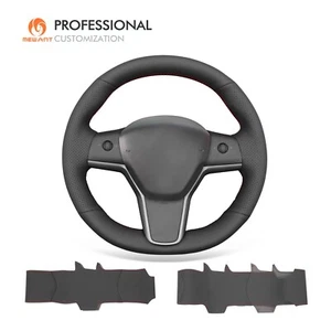 MEWANT Genuine Leather Steering Wheel Wrap for Tesla Model 3 2017-2023 / Model Y - Picture 1 of 11