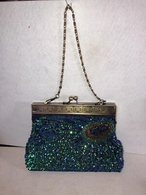 Bolsa de mão estilo pavão bolsa com lantejoulas - alça de corrente extra longa - Imagem 1 de 4