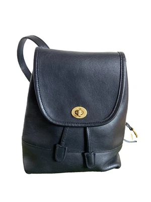 Mochila de día pequeña COACH DE COLECCIÓN #9960 con cordón Turnlock, Costa Rica años 90 - negra Foto 1 de 4