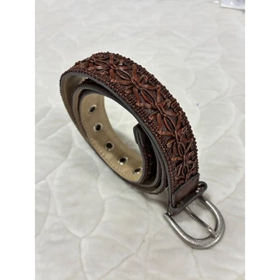 Cinturón vintage para hombre marrón en relieve XL extra grande hebilla plateada estilo occidental Foto 1 de 4