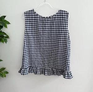 LJC Designs Womens Top Blouse Size M Sleeveless Check Pattern Blue White - Picture 1 of 9