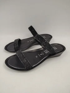 Italienische Schuhmacher Damen Doppelriemchen Sandalen 7,5 schwarz Strass - Bild 1 von 8