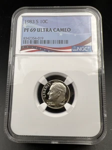 1983 S 10c Roosevelt Copper Nickel Proof Dime Coin NGC PF69 UCAM USA Flag Holder - Picture 1 of 4