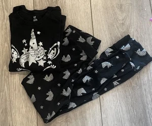 GAP Girls Unicorn Print Two-Piece Pajamas PJ Set Size 10 Black Silver Glitter - Picture 1 of 4