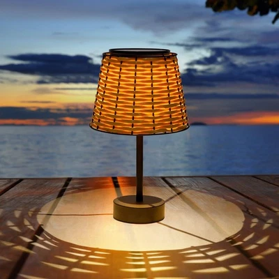 Solar Table Lamps for Outside,Handmade Rattan Woven LED Desk Outdoor Lamp Wat... - Image 1 of 4