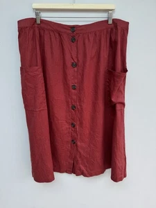 White Stuff Skirt Size 20 Linen Burgundy Pocket Summer Elastic Waist Knee Length - Picture 1 of 9