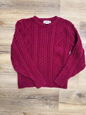 Vintage LL Bean Women's Chunky Cable Knit Pink Burgundy Pullover Sweater Medium - Image 1 of 4