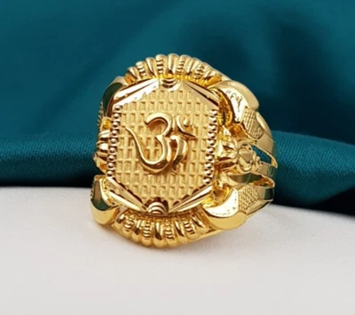 Красивое мужское золотое кольцо 22 карата простая настоящая золотая печатка религиозное кольцо OM тяжелый вид - Изображение 1 из 4