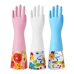 3 Pairs Rubber Cleaning Gloves, Household Kitchen Dishwashing Gloves with Cot... - Picture 1 of 7