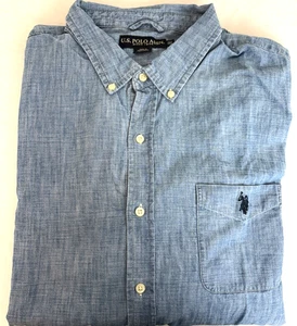 U.S Polo Assn Shirt Mens 2XL Button Up Long Sleeve Pocket Logo Blue 100% Cotton - Picture 1 of 8